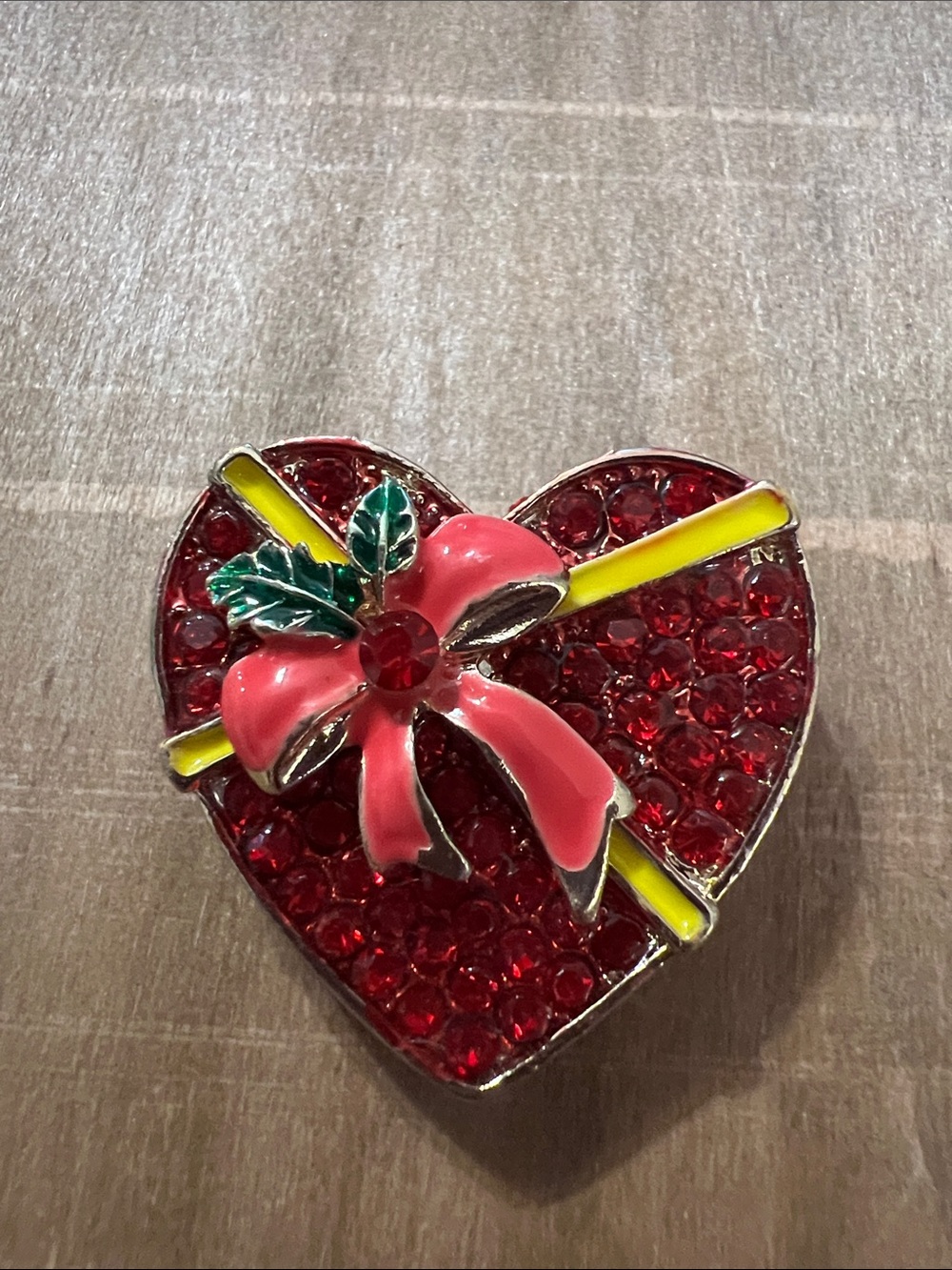 3/$18 Red Crystal Heart Brooch with Pink Ribbon Accent Lot 454